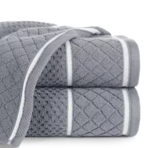 Ręcznik do rąk 30x50 cm bawełniany kolor stalowy o strukturze krateczki z ozdobną bordiurą 500 g/m2 FAVORI