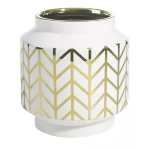 Wazon ceramiczny z geometrycznym wzorem biało-złoty