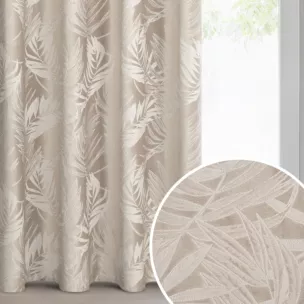 Zasłona beżowa welwetowa zdobiona motywem palmowych liści 140x250 cm przelotka - VERA