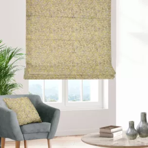 Roleta rzymska DORIANA srebrno musztardowa z tkaniny o dwukolorowym nieregularnym wzorze