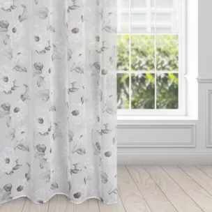 Firana biało, różowa z matowej etaminy z kwiatowym motywem 140x250 cm przelotka BESSY