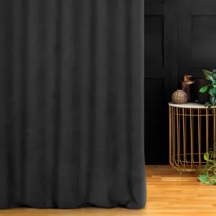 Zasłona szyta na taśmie 5 cm grafitowa z miękkiej tkaniny o welurowej strukturze