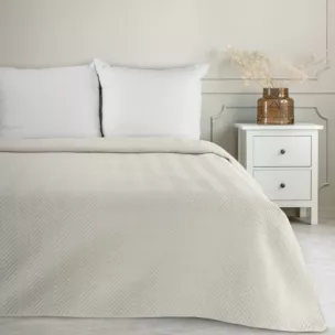 Narzuta z tkaniny o strukturze lnu kremowa 220x240 cm pikowana w wzór jodełki LEN 3 Eurofirany Premium