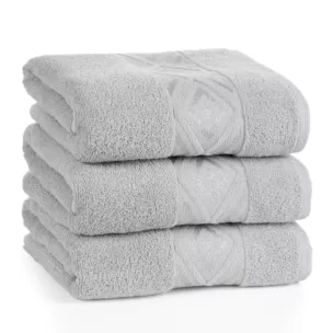 Ręcznik kąpielowy 70x140 cm bawełniany kolor srebrny przetykany błyszczącą nicią w geometryczny wzór 500 g/m2 AZARI