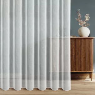 Firana szyta na taśmie 5 cm biała z wysokiej jakości niepalnej tkaniny z certyfikatem,o naturalnym splocie, wykończona obciążnikiem