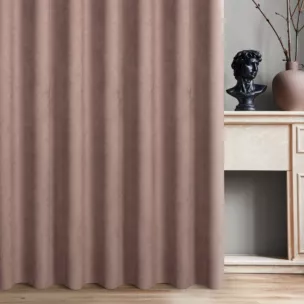 Zasłona szyta na taśmie 5 cm DORA - HIT ciemnobeżowa z miękkiej tkaniny o welurowej strukturze