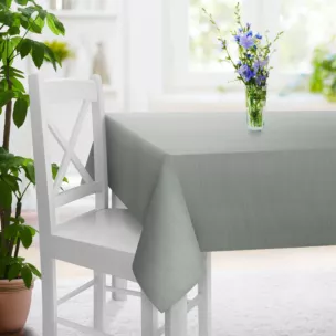 Obrus szyty szary z miękkiej tkaniny o naturalnym splocie w stylu ekologicznym