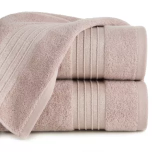 Ręcznik kąpielowy 50x90 cm bawełniany kolor pudrowy róż zdobiony paseczkami przeszywanymi błyszczącą nicią 500 g/m2 LILA