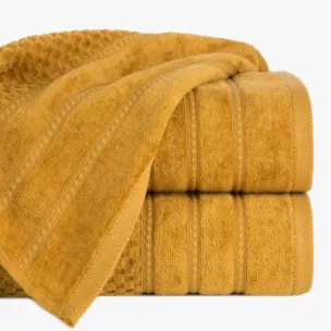 Ręcznik do rąk 30x50 cm bawełniany kolor miodowy z ozdobną bordiurą w paseczki 500 g/m2 ADORE