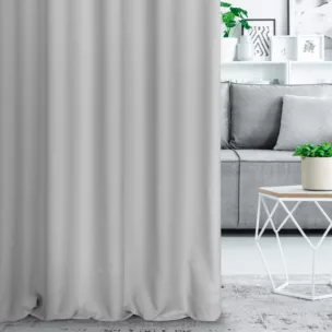 Zasłona szyta na taśmie 5 cm jasnoszara o naturalnym, gęstym splocie w stylu eko