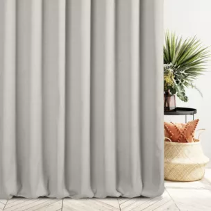 Zasłona szyta na flexach beżowa z tkaniny o naturalnym splocie z efektem melanżu