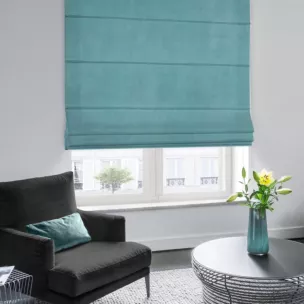 Roleta rzymska GEMMA turkusowa ze szlachetnej grubej tkaniny welwetowej o gramaturze 400g/m2