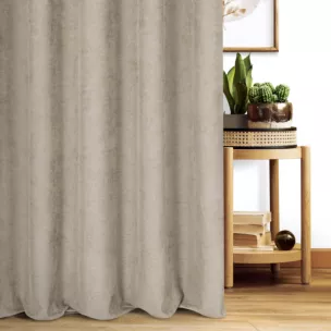 Zasłona szyta na taśmie 5 cm ciemnobeżowa z miękkiej w dotyku tkaniny szenilowej