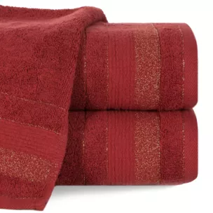 Ręcznik kąpielowy 50x90 cm bawełniany kolor bordowy w pasy przetykany błyszczącą nicią 500 g/m2 APRIL