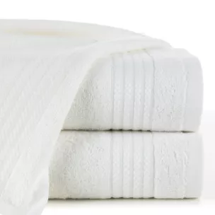 Ręcznik kąpielowy 50x90 cm bawełniany kolor kremowy zdobiony błyszczącą bordiurą 550 g/m2 LARIS