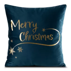 Poszewka na poduszkę 45x45 cm welwetowa, granatowo złota zdobiona złotym nadrukiem JOY