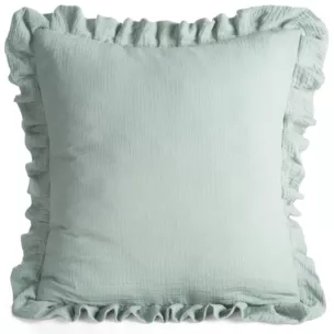 Poszewka na poduszkę 45x45 cm muślinowa z ozdobną falbanką na brzegach szałwiowa MUŚLIN 1