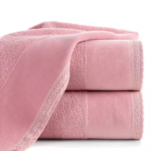 Ręcznik do rąk 30x50 cm bawełniany kolor różowy z koronkową bordiurą 500 g/m2 EMI
