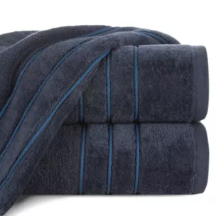 Ręcznik kąpielowy 70x140 cm bawełniany kolor granatowy z kontrastującymi paseczkami 500 g/m2 SIBEL