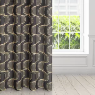 Zasłona czarno, beżowa z wzorem pionowych fal, z welwetu 140x250 cm przelotka - POLA