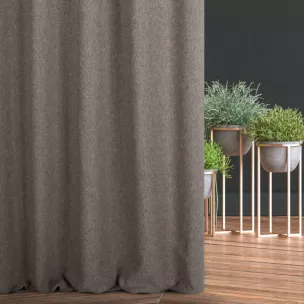 Zasłona szyta na taśmie 5 cm jasnobrązowa z tkaniny bukla z efektem melanżu