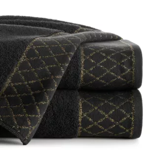 Ręcznik kąpielowy 70x140 cm bawełniany kolor czarny zdobiony wzorem geometrycznym 500 g/m2 LAYLA