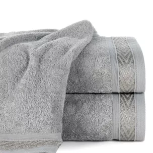 Ręcznik kąpielowy 50x90 cm bawełniany kolor srebrny z ozdobną bordiurą 400 g/m2 MELANIE
