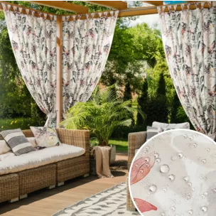 Zasłona biało, stalowa z wodoodpornej tkaniny idealna do ogrodu i na taras 155x240 cm szelki/rzep - GARDEN 2