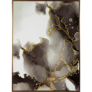 Obraz AURORA 2 abstrakcyjny ze złoto czarnym nadrukiem na białym tle