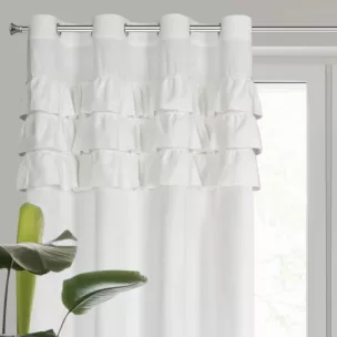 Zasłona welwetowa biała zdobiona falbanami 140x250 cm przelotka - SAMI