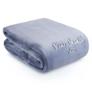 Koc 220x240 cm niebieski o wysokiej gramaturze z haftowanym logo CLARA Pierre Cardin