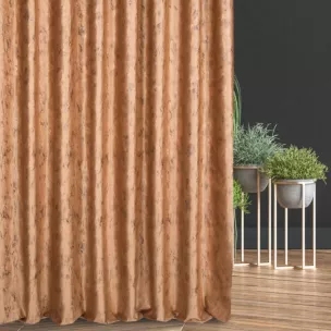 Zasłona szyta na taśmie 5 cm miodowo złocista z tkaniny welwetowej ze złotym marmurkowym nadrukiem