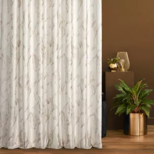 Zasłona szyta na taśmie 5 cm kremowo złocista z tkaniny welwetowej ze złotym marmurkowym nadrukiem