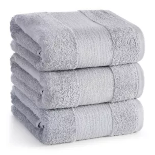 Ręcznik do rąk 30x50 cm bawełniany kolor srebrny z błyszczącą bordiurą 500 g/m2 AMBER