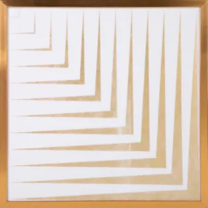 Obraz geometryczny biały ze złotym lśniącym nadrukiem w złotej ramie 53x53 cm BLANCA 3 LIMITED COLLECTION