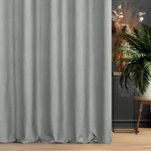 Zasłona szyta na przelotkach popielata z dwustronnej tkaniny zaciemniającej 100% blackout