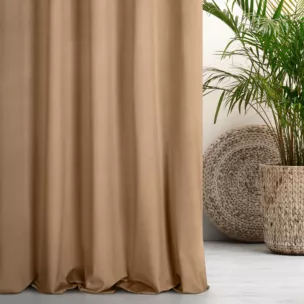 Zasłona szyta na taśmie 5 cm jasnobrązowa z miękkiej półmatowej tkaniny welwetowej