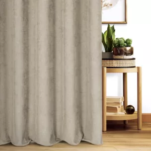 Zasłona szyta na taśmie fala jasnobrązowa z miękkiej w dotyku tkaniny szenilowej