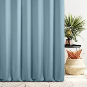 Zasłona szyta na flexach niebieska z tkaniny o naturalnym splocie z efektem melanżu