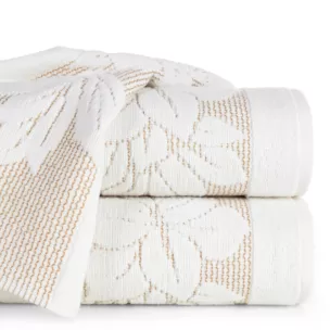 Ręcznik do rąk 30x50 cm bawełniany kolor kremowy z wytłaczaną bordiurą w kwiaty 500 g/m2 ROSE