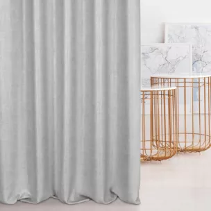 Zasłona szyta na taśmie 5 cm jasnosrebrno srebrzysta z tkaniny o luźnym splocie, z połyskliwym nadrukiem w stylu glamour Italissima Eva Minge