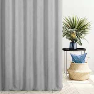 Zasłona szyta na taśmie 5 cm popielata z miękkiej matowej tkaniny szenilowej o naturalnym splocie