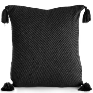 Poszewka na poduszkę 45x45 cm gładka czarna z ozdobnymi chwostami na rogach POLY