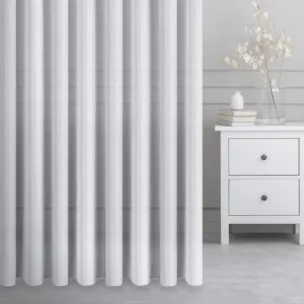 Tkanina firanowa w szerokie, pionowe pasy z dodatkiem błyszczącej nici