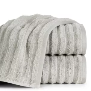 Ręcznik kąpielowy 70x140 cm kolor srebrny zdobiony prążkami z błyszczącej nici 500 g/m2 LUNARI