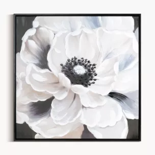 Obraz kremowo, czarny ręcznie malowany na płótnie kwiat 60x60 cm