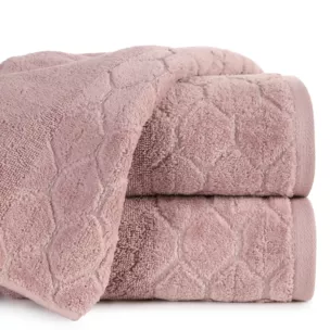 Ręcznik kąpielowy 70x140 cm bawełniany kolor pudrowy z welwetową geometryczną bordiurą 500 g/m2 LUMIA