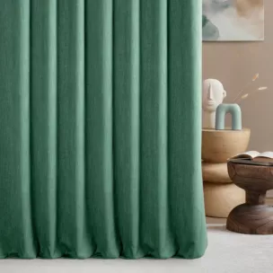 Zasłona szyta na flexach zielona z tkaniny o naturalnym splocie z efektem melanżu