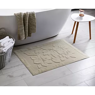 Dywanik łazienkowy bawełniany 60x95 cm zdobiony wytłaczanym roślinnym motywem