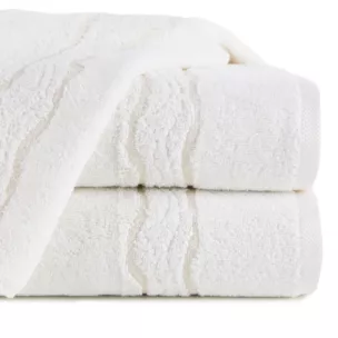 Ręcznik do rąk 30x50 cm bawełniany kolor kremowy zdobiony bordiurą z błyszczącym wzorem 500 g/m2 KARIN